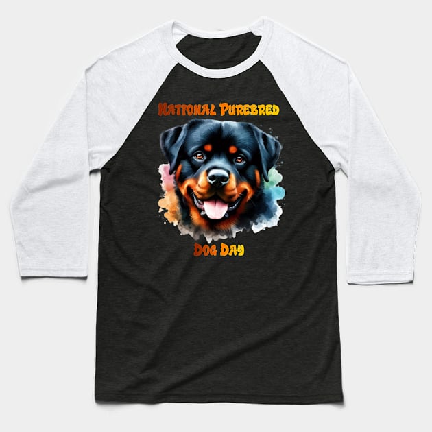 Purebred Rottweiler Dog Poses for National Day Baseball T-Shirt by coollooks